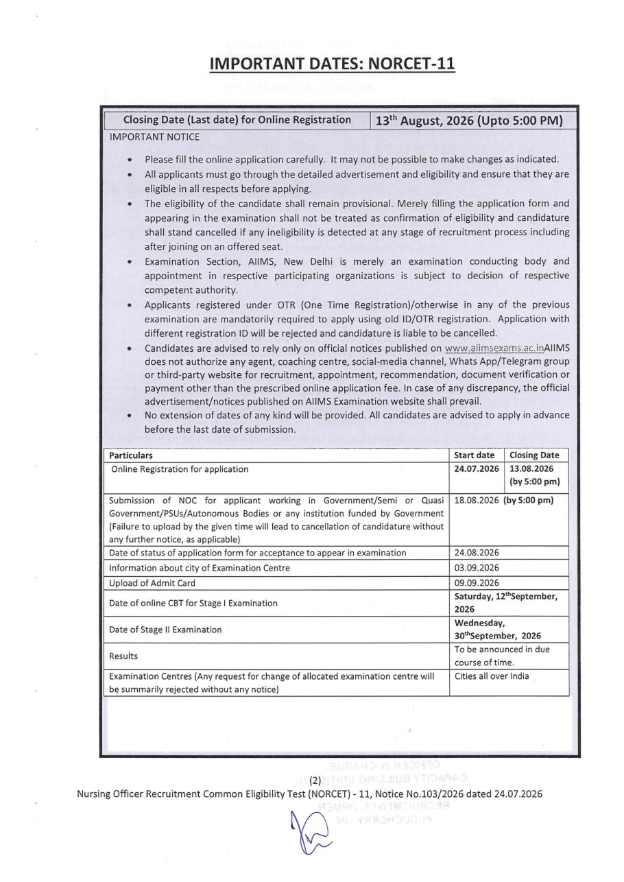 JIPMER NORCET-11 notice page 2