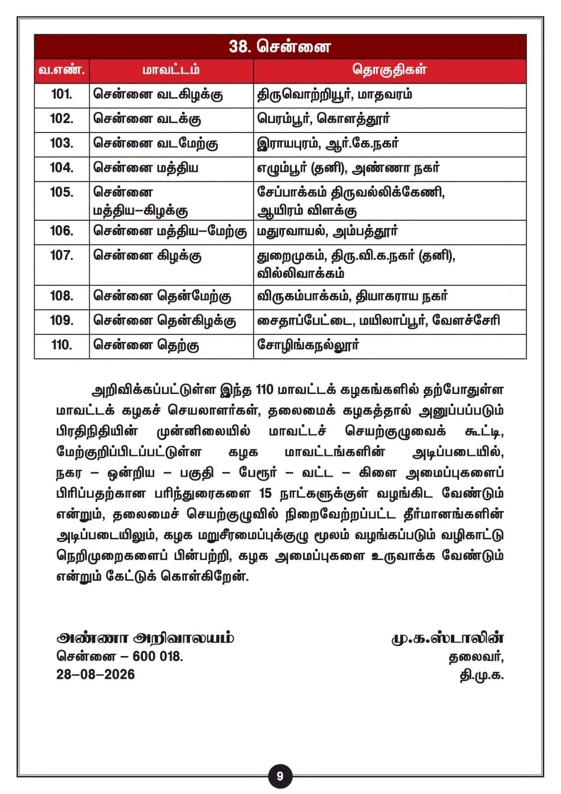 திமுக மாவட்டங்கள் 77-லிருந்து 110-ஆக அதிகரிப்பு: மு.க.ஸ்டாலின் அதிகாரப்பூர்வ அறிவிப்பு! - படம் 9