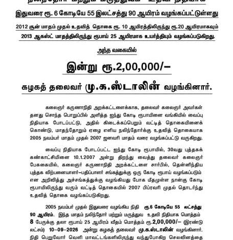 கலைஞர் கருணாநிதி அறக்கட்டளை மருத்துவ நிதி உதவி: 8 பேருக்கு தலா ரூ.25,000 வழங்கி முதல்வர் மு.க.ஸ்டாலின் அறிவிப்பு!