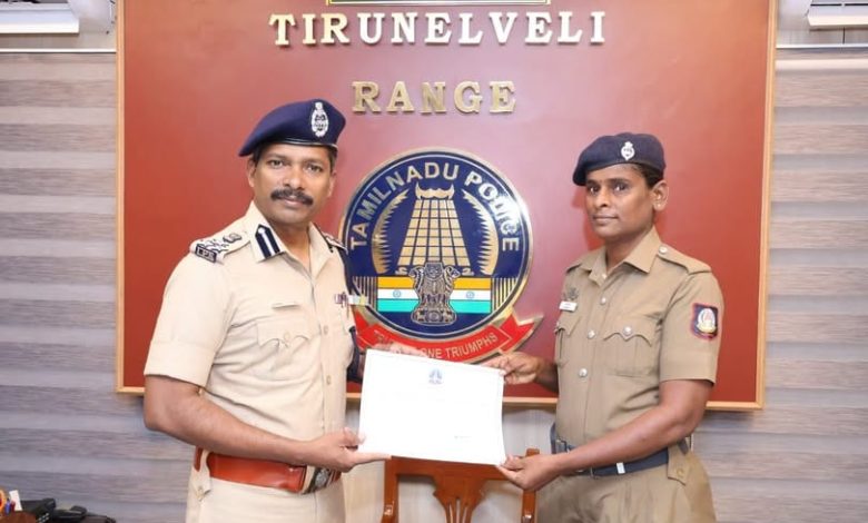 தலைமை காவலர் ரேவதிக்கு பாராட்டுச் சான்றிதழ்: திமுக எம்.பி. கனிமொழி வாழ்த்து!